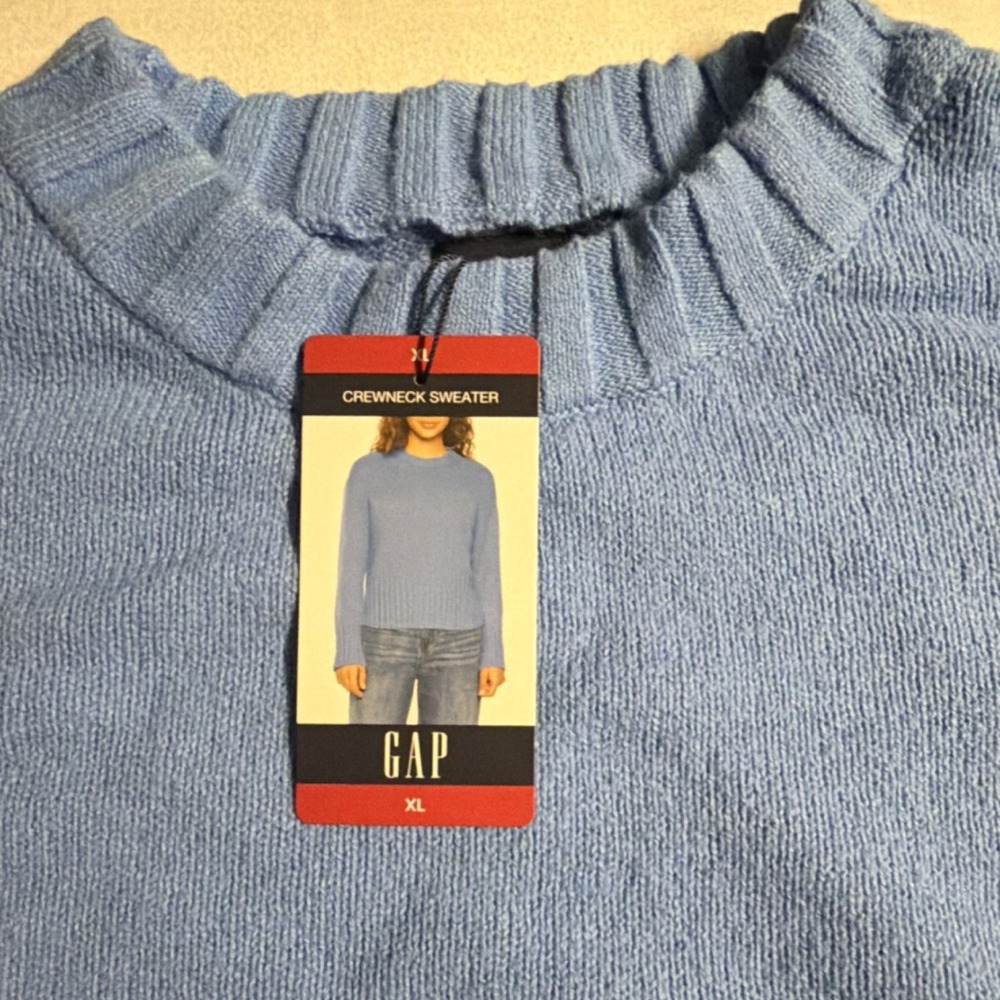 GAP Women's Blue Cotton Knit Crew Neck Pullover Sweater XL Ribbed Long Sleeve - Picture 3 of 5